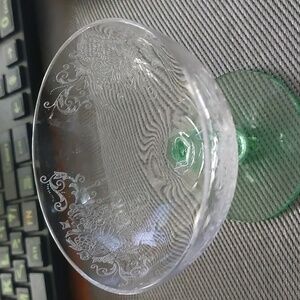 Crystal  green  etched glass stem ware small